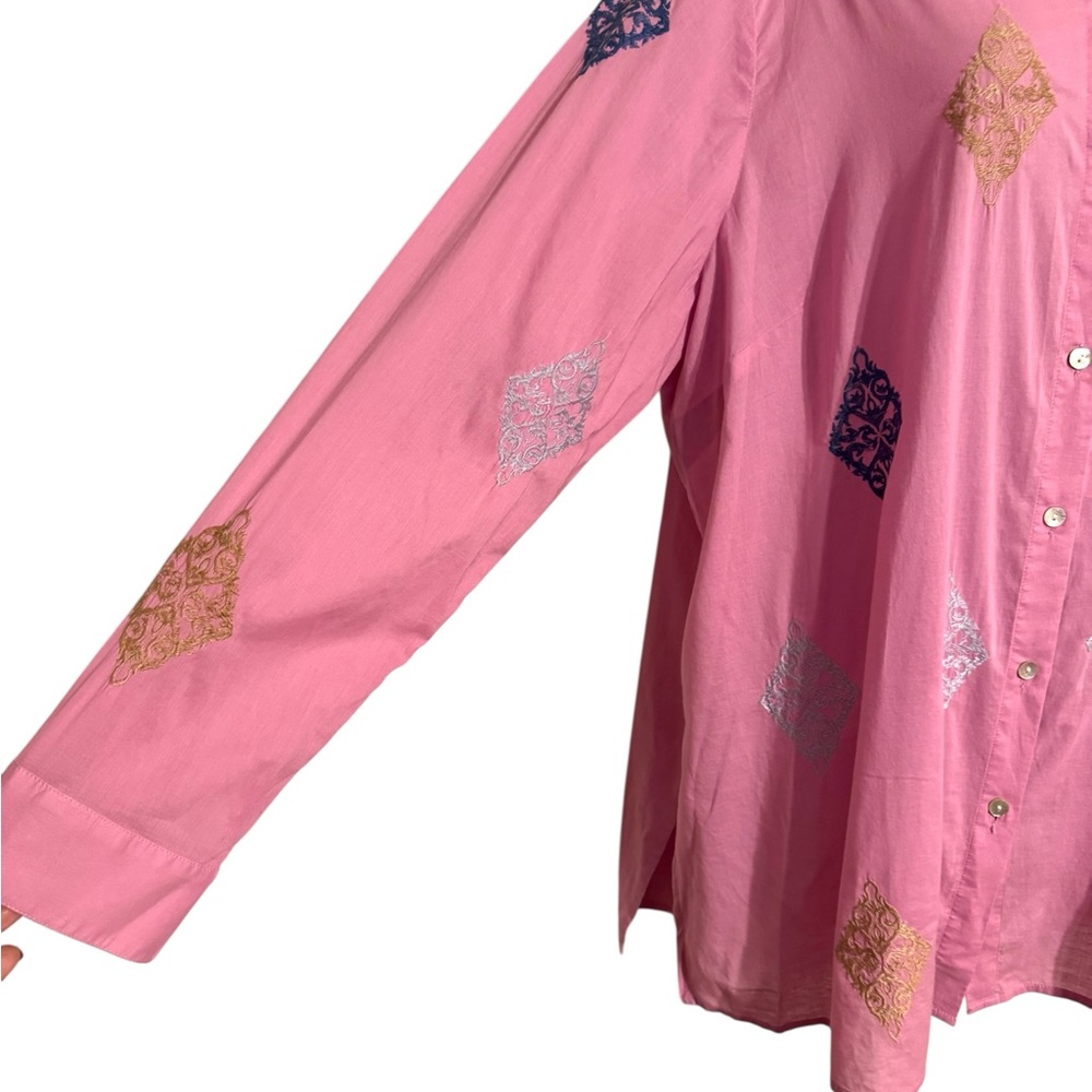 ❤️J. Jill Button-Up w/Embroidery Cotton Shirt LARGE #CL - Picture 5 of 11